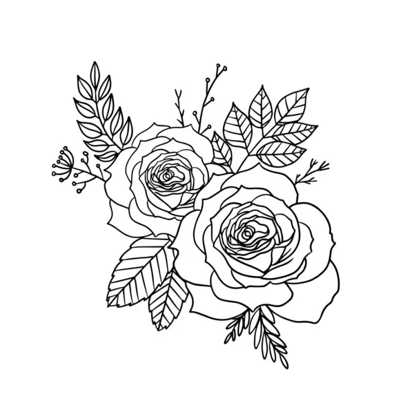 Ilustração Rosas Como Arranjo Floral Isolado Branco Rosas Não Coloridas —  Vetores de Stock