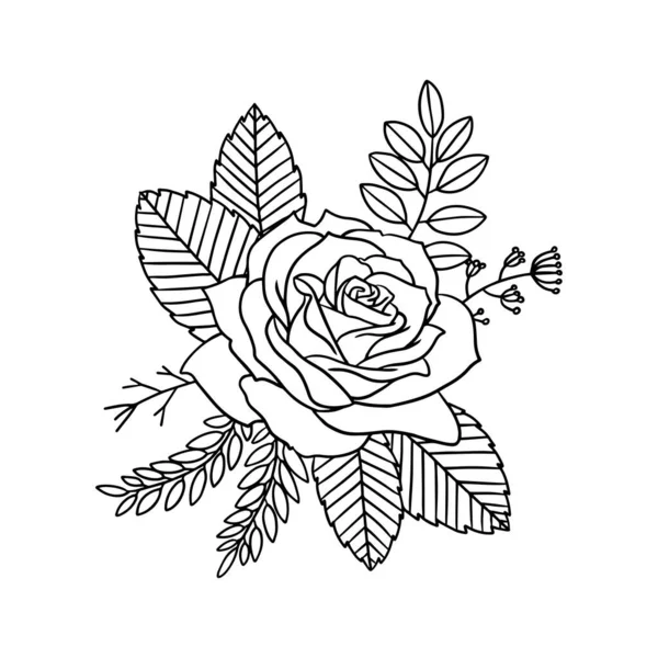 Rose Illustration Floral Arrangement Isolated White Uncolored Roses Design Composition — Stock Vector