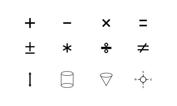 图标集合的数学标志版本在简单的黑白风格 标识设计矢量中基于白色背景隔离的几何形状元素 — 图库矢量图片