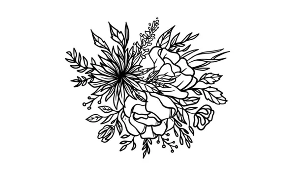 Prachtige Bloemenboeket Met Hand Getekend Illustraties Vector Floral Arrangement Elementen — Stockvector