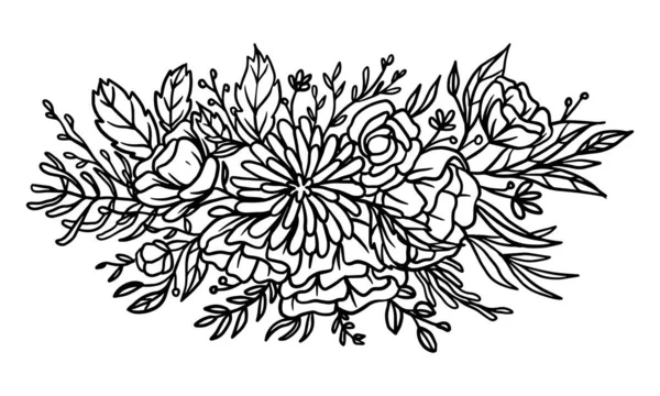 Prachtige Bloemenboeket Met Hand Getekend Illustraties Vector Floral Arrangement Elementen — Stockvector