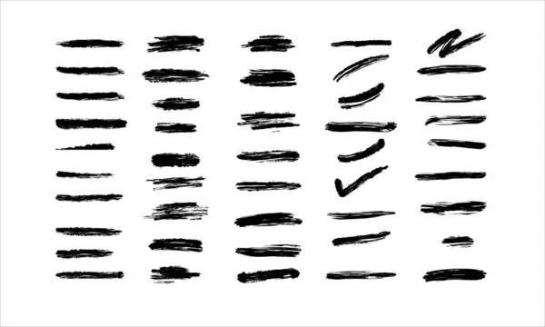 Чорні Прямі Мазки Текстуровані Векторні Ілюстрації Інсульт Набір Фарби Ізольованому — стоковий вектор
