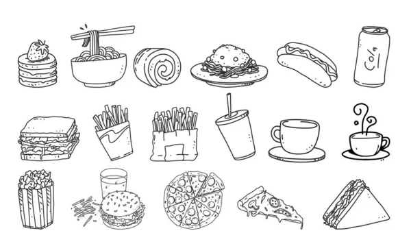 Serie Illustrazione Vettoriale Cibi Bevande Dettaglio Fast Food Lineart Illustrazione — Vettoriale Stock