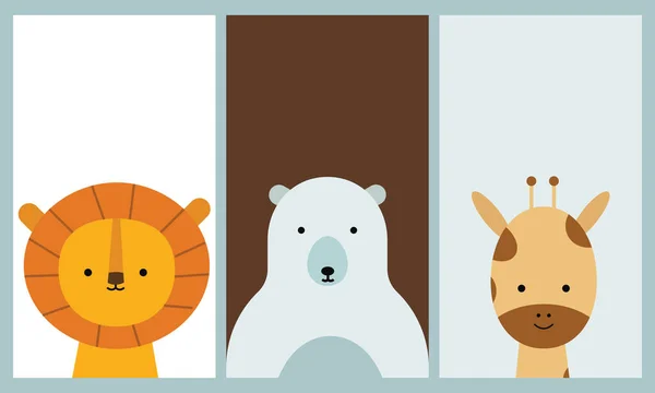 Zestaw Uroczych Ilustracji Zwierząt Ekranu Blokady Telefonu Tapety Lwa Niedźwiedzia — Wektor stockowy