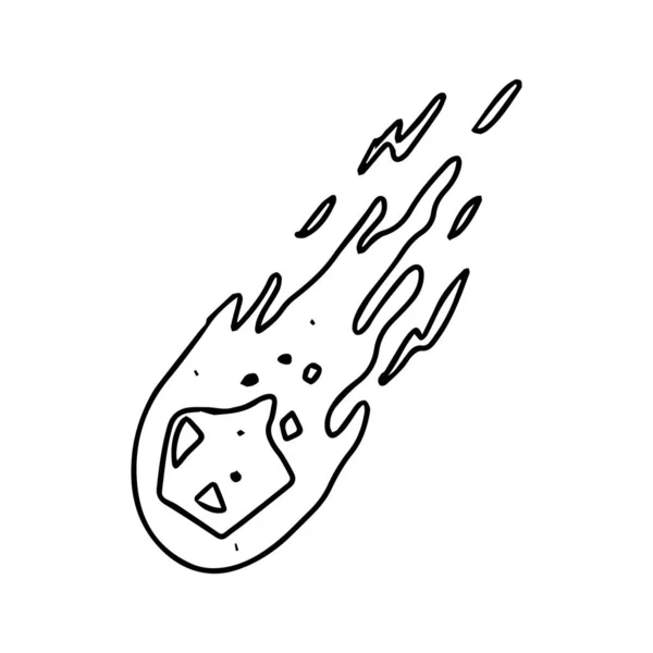 色のない輪郭の彗星のイラストです 単純な手描きで描かれています 屋外のテーマデザインのために白地に隔離されたドアベクトル — ストックベクタ