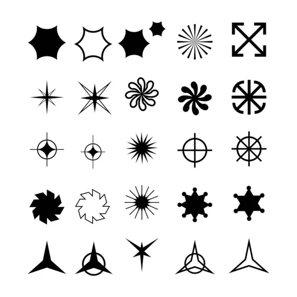 不同类型的恒星集合 适用于雪花 闪闪发光的物品 装饰品等的各种星形插图 — 图库矢量图片