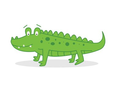 Timsah çizimi. Hayvan koleksiyonunun elle çizilmiş bir karalama. Eğitim posteri ya da herhangi bir tasarım öğesi için vektör grafiğinde bir çizgi film çizimi.