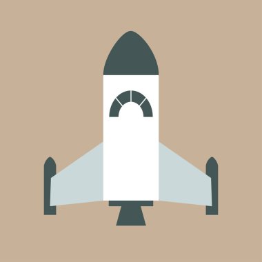 Dış uzay keşif ekipmanları. Çizgi film tarzında bir roket çizimi. Eğitim ve dış uzay tasarım elementleri için vektör grafiğinde renkli bilim nesnesi.