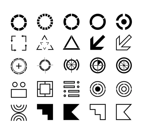 Set Von Abstrakten Futuristischen Symbolen Für Das Design Von Cyber — Stockvektor