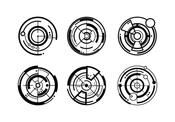 Conjunto Diversas Ilustraciones Objetivos Futuristas Formas Geométricas Elementos Aislados Sobre — Archivo Imágenes Vectoriales