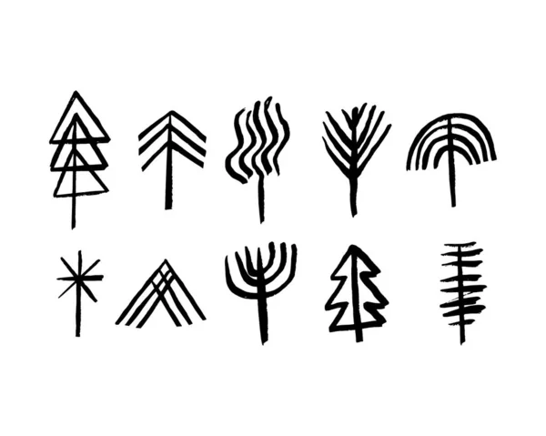 Conjunto Árvores Ilustração Estilo Simples Minimalista Uma Coleção Doodles Desenhados — Vetor de Stock