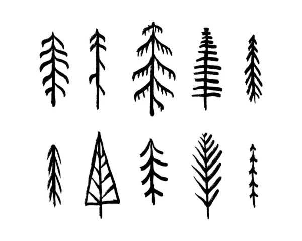 Set Trees Illustration Simple Minimalist Style Collection Hand Drawn Doodles — Stock Vector