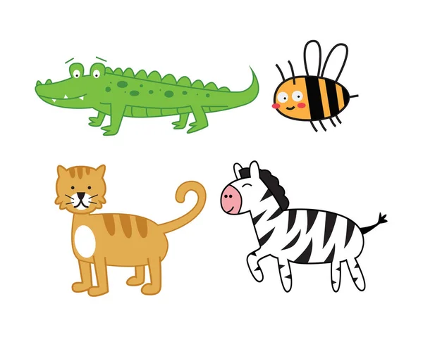 Zestaw Ilustracji Zwierzęcych Bazgroły Narysowane Ręcznie Przez Różne Zwierzęta Rysunek — Wektor stockowy