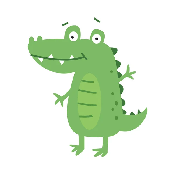 Krokodilillustration Djurteckningen Samling Rolig Tecknad Stil Barnvänlig Illustration För Utbildning — Stock vektor
