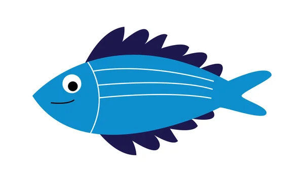 Голубая Рыба Коллекция Рисунков Морских Животных Стиле Смешных Мультфильмов Удобные — стоковый вектор