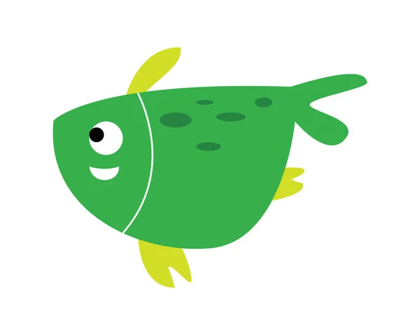 緑色の魚のイラストです 面白い漫画風の海の動物画コレクションです 子供に優しい教育やデザイン要素の装飾のためのイラスト — ストックベクタ