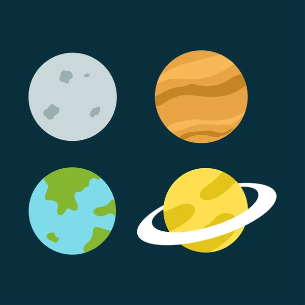 Objetos Del Espacio Exterior Planeta Ilustraciones Estilo Plano Dibujos Animados — Vector de stock