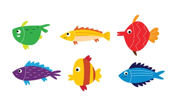 Conjunto Varias Ilustraciones Peces Colección Dibujos Animales Divertido Estilo Dibujos — Vector de stock