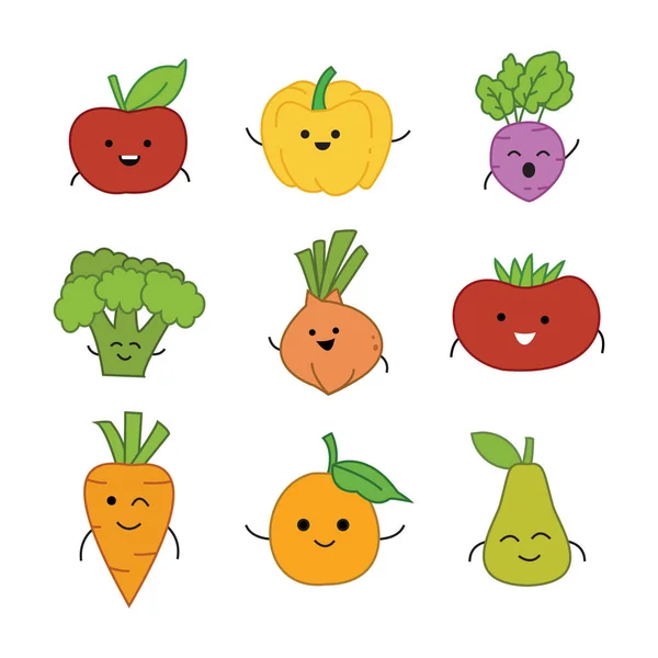 Serie Simpatici Ortaggi Frutta Illustrazioni Stili Kawaii Oggetti Illustrati Personaggi — Vettoriale Stock