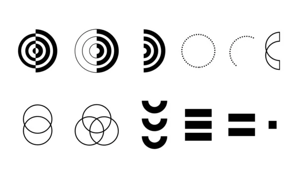 一套图标和符号的圆形设计 流行和未来设计元素的矢量圈 — 图库矢量图片