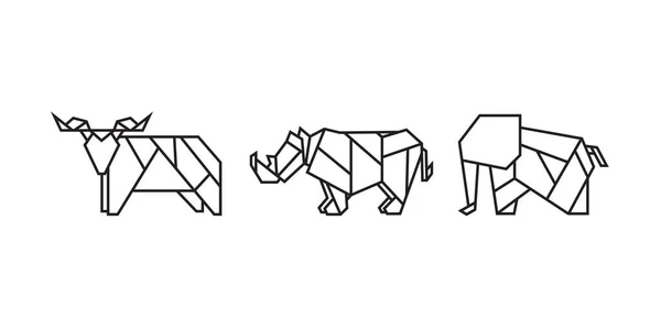 非洲动物的折纸风格图解 元素等的抽象几何草图 无色矢量元设计 — 图库矢量图片