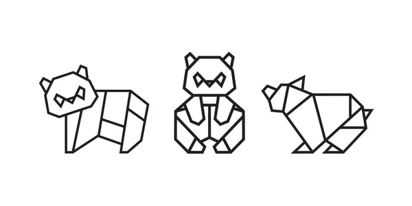 折纸风格的熊猫图解 元素等的抽象几何草图 无色矢量元设计 — 图库矢量图片