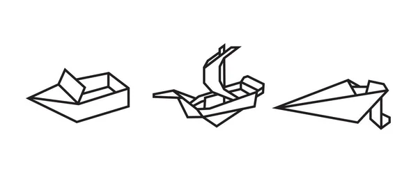 折り紙風の船のイラストです アイコン 要素などの抽象的な幾何学的アウトライン描画 色のないベクトル要素のデザイン — ストックベクタ