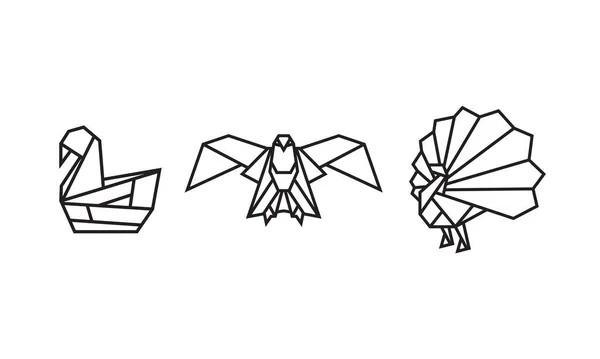 Illustration Style Origami Oiseaux Dessin Géométrique Abstrait Pour Icône Logo — Image vectorielle
