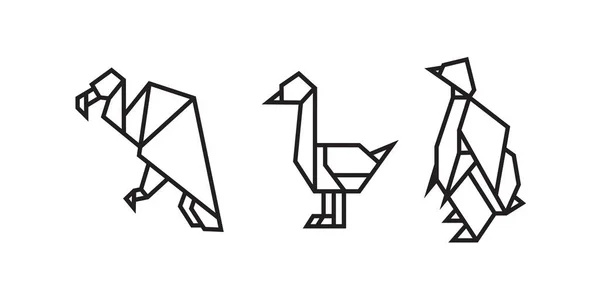 Estilo Origami Ilustración Aves Dibujo Contorno Geométrico Abstracto Para Icono — Vector de stock