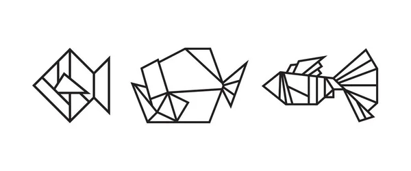 Estilo Origami Ilustración Peces Dibujo Contorno Geométrico Abstracto Para Icono — Vector de stock