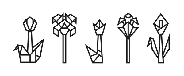 Çiçeklerin Origami Tarzı Çizimi Simge Logo Element Için Soyut Geometrik — Stok Vektör