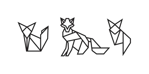 折纸风格的丛林动物图解 元素等的抽象几何草图 无色矢量元设计 — 图库矢量图片