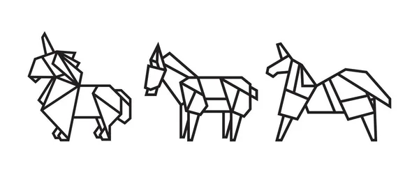 馬の折り紙スタイルのイラスト アイコン 要素などの抽象的な幾何学的アウトライン描画 色のないベクトル要素のデザイン — ストックベクタ