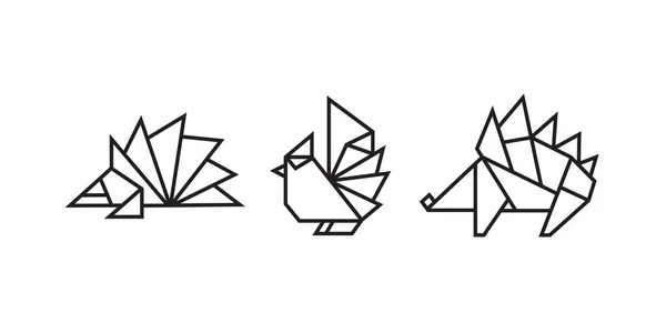 Illustration Style Origami Hérisson Pangolin Colombe Dessin Géométrique Abstrait Pour — Image vectorielle