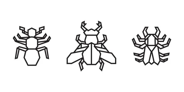 昆虫の折り紙のイラストです アイコン 要素などの抽象的な幾何学的アウトライン描画 色のないベクトル要素のデザイン — ストックベクタ