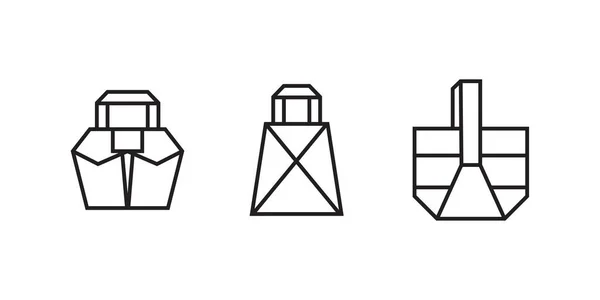 バッグやバスケットの折り紙スタイルのイラスト アイコン 要素などの抽象的な幾何学的アウトライン描画 色のないベクトル要素のデザイン — ストックベクタ