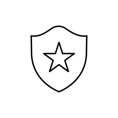 Kalkan şeklinde bir yıldız amblemi. Zafer, ödüllendirme, derecelendirme vs. ile ilgili bir simge. ui ux web sitesi ya da mobil uygulama için düzenlenebilir öge.