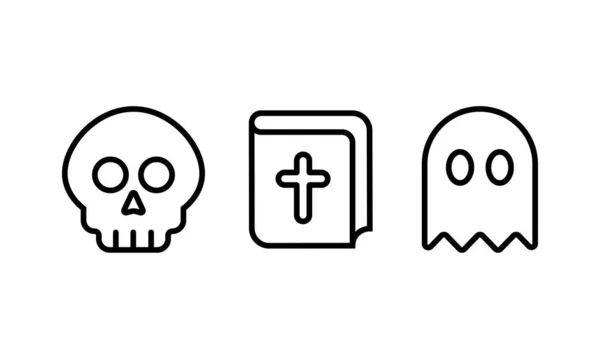 Verzameling Pictogrammen Met Betrekking Tot Halloween Evenement Een Schedel Boek — Stockvector