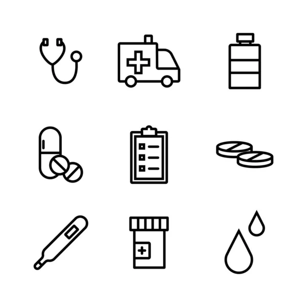 Icon Collection Set Medical Stuff Editable Stroke Line Pictogram Set — Stock Vector