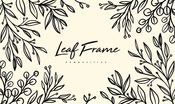 Foliage Compositie Voor Een Decoratie Frame Eenvoudige Met Hand Getrokken — Stockvector