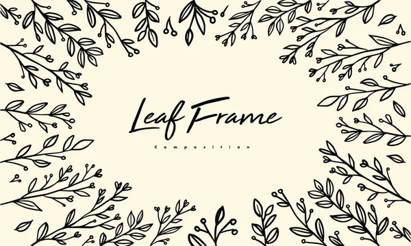 Foliage Compositie Voor Een Decoratie Frame Eenvoudige Met Hand Getrokken — Stockvector