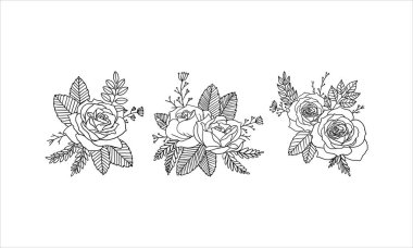 Dövmeler için el yapımı klasik gül çiçeği, Retro Vektör İllüstrasyonu