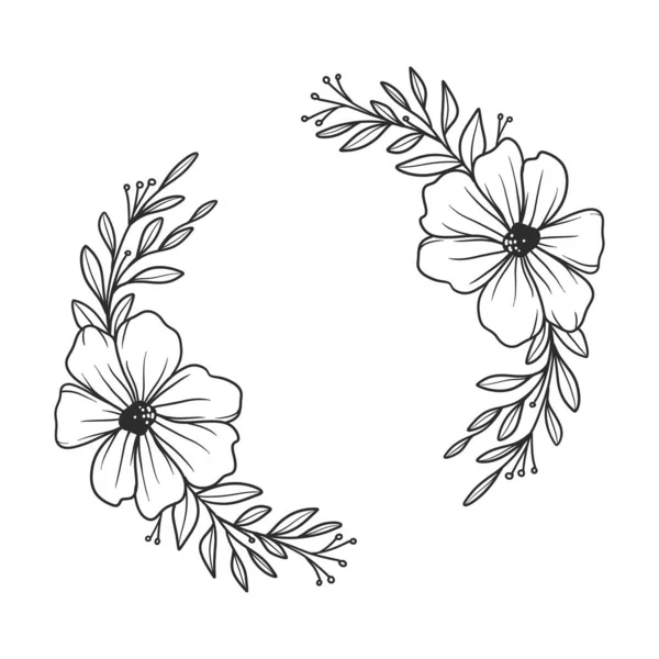 Una Ilustración Dibujada Mano Corona Floral Hermoso Marco Decorativo Para — Archivo Imágenes Vectoriales