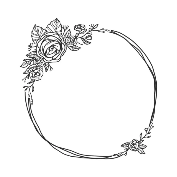 Ręcznie Narysowana Ilustracja Kwiatowego Wieńca Piękna Dekoracyjna Ramka Zaproszenie Weselne — Wektor stockowy