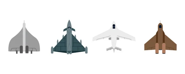 Jaktplanen Illustreras Olika Stilar Och Färger Uppsättning Militärflygplansillustrationer För Elementdesign — Stock vektor