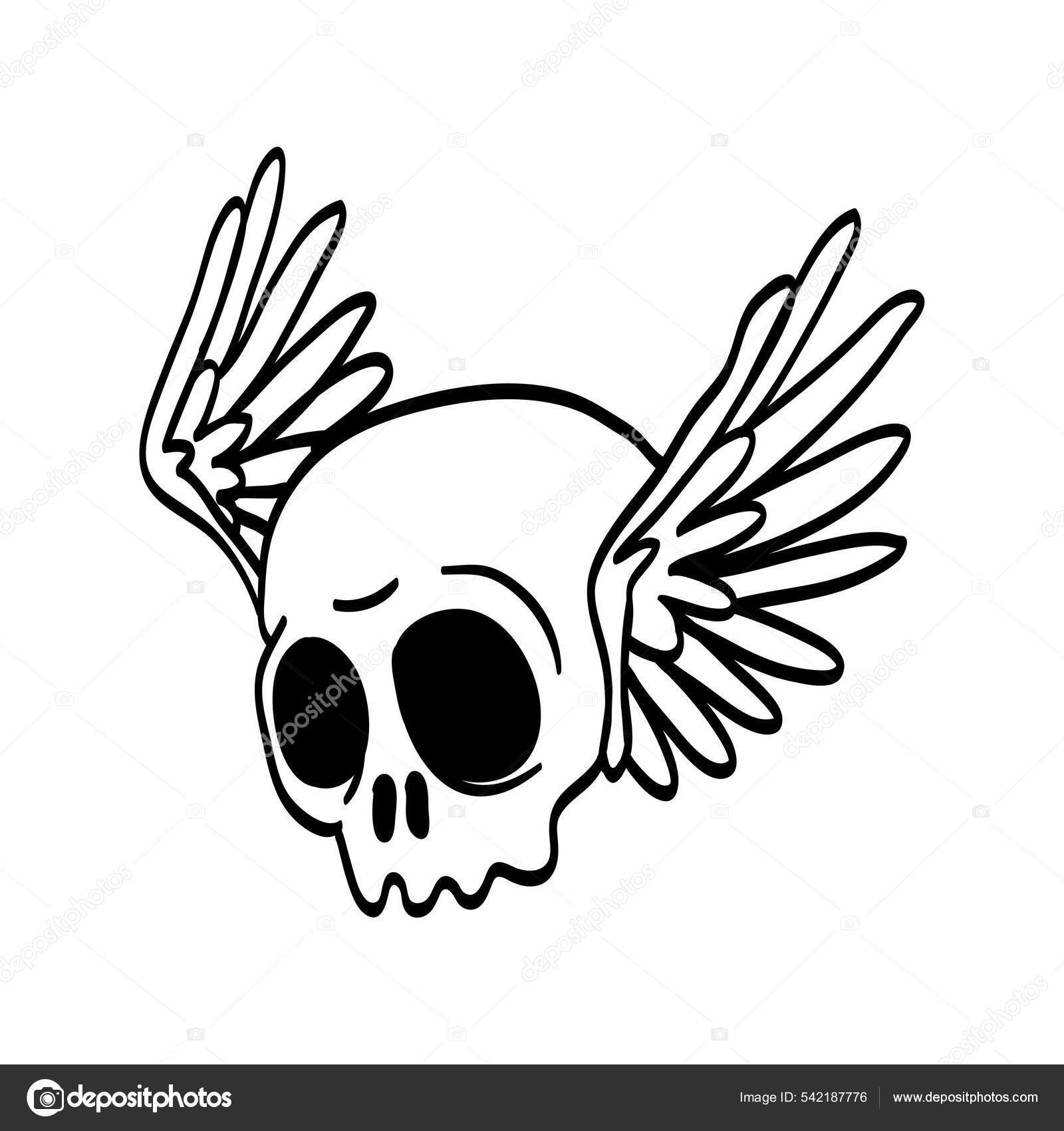 Vettoriale stockSimpatico Scarabocchio Teschio Con Ali Orecchie Isolate  Sfondo Bianco Divertente di ©freeject #542187776, image size:1600x1700
