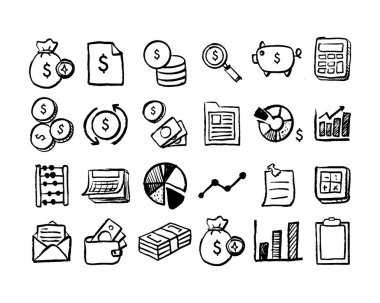 Para seti ve ince çizgili finansal ikon. Finansal logo tasarım vektörü beyaz arka planda izole edildi. Pictogram varlıkları için kullan