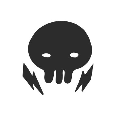 Gök gürültüsü eli çizilmiş siyah kafatası dövmesi var. Beyaz arkaplanda izole edilmiş klipli olarak gösterilen gotik ya da mistik tema koleksiyonu. vektör ögesi tasarımı.