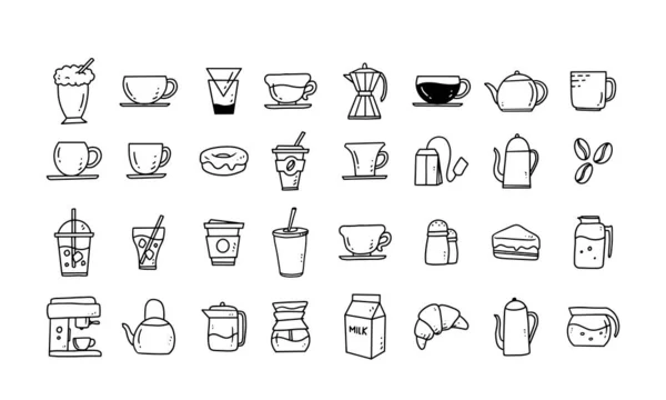 Sada Kávovaru Ručně Kreslené Vektorové Ilustrace — Stockový vektor