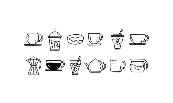 Set Von Coffee Shop Handgezeichnete Vektor Illustration — Stockvektor